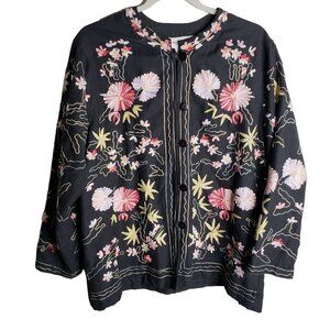 Vermont Country Store Size L Boho Floral Embroidered Shacket Cotton Blend
